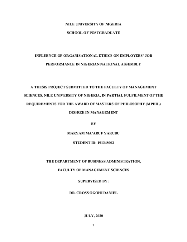PDF) INFLUENCE OF ORGANISATIONAL ETHICS ON EMPLOYEES' JOB