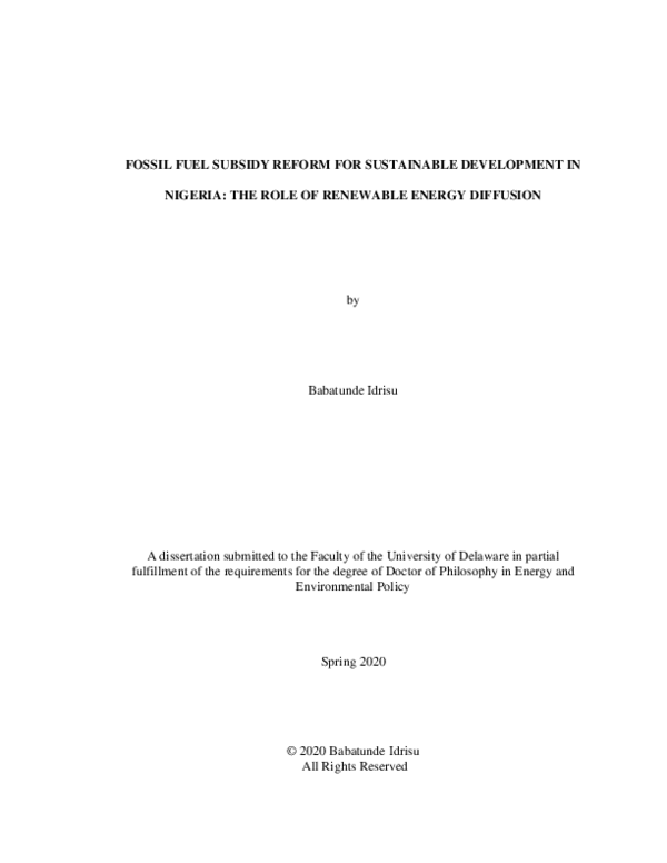 (PDF) FOSSIL FUEL SUBSIDY REFORM FOR SUSTAINABLE DEVELOPMENT IN NIGERIA ...