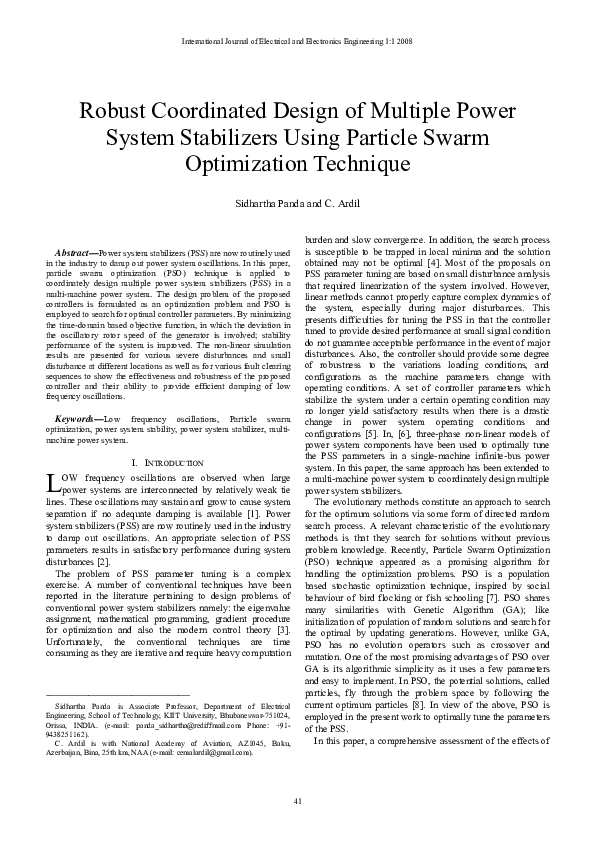 (PDF) Robust coordinated design of multiple power system stabilizers ...