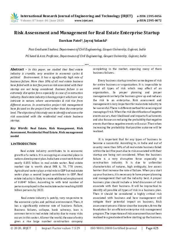 (PDF) IRJET- Risk Assessment and Management for Real Estate Enterprise ...