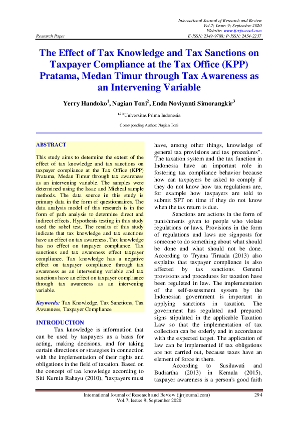 (PDF) The Effect of Tax Knowledge and Tax Sanctions on Taxpayer ...