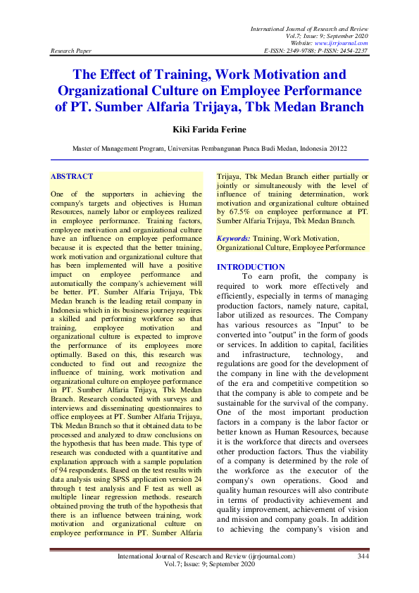 (PDF) The Effect of Training, Work Motivation and Organizational ...