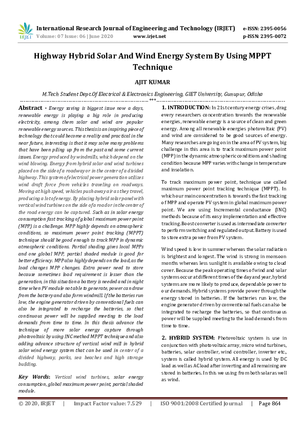 (PDF) Highway Hybrid Solar And Wind Energy System By Using MPPT Technique