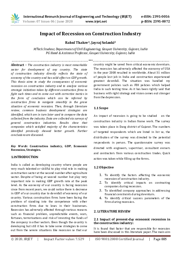 (PDF) IRJET- Impact of Recession on Construction Industry