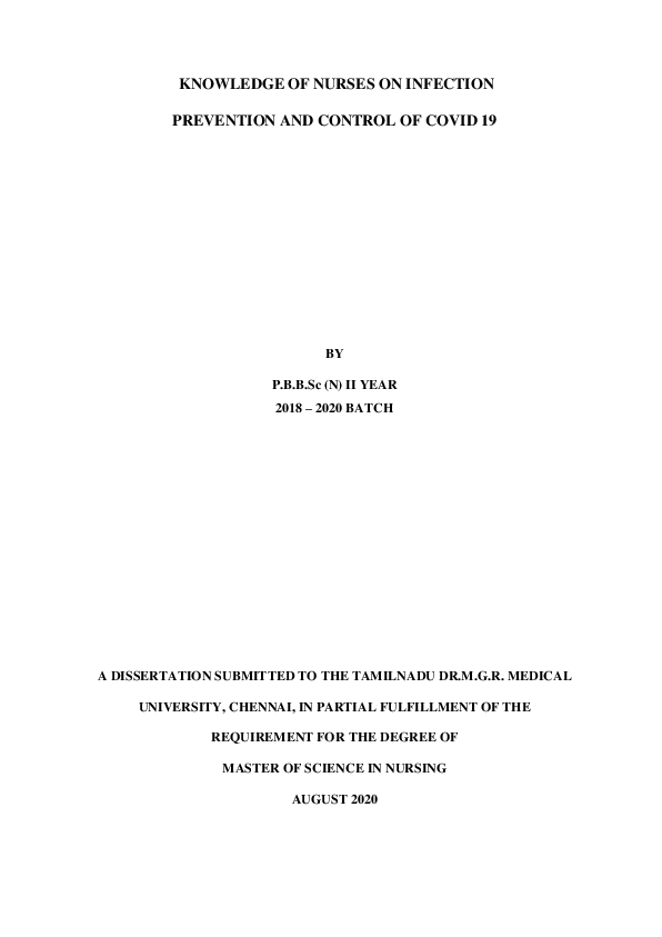 (PDF) KNOWLEDGE OF NURSES ON INFECTION PREVENTION AND CONTROL OF COVID 19