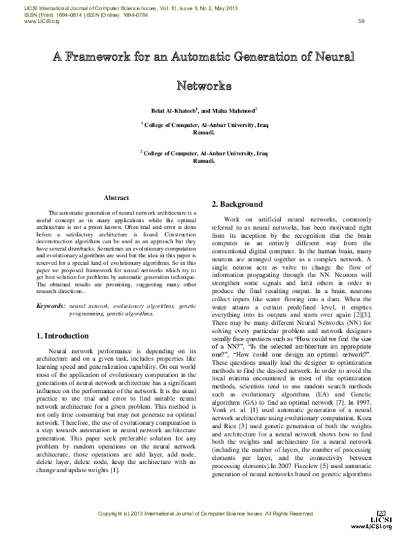 (PDF) A Framework for an Automatic Generation of Neural Networks