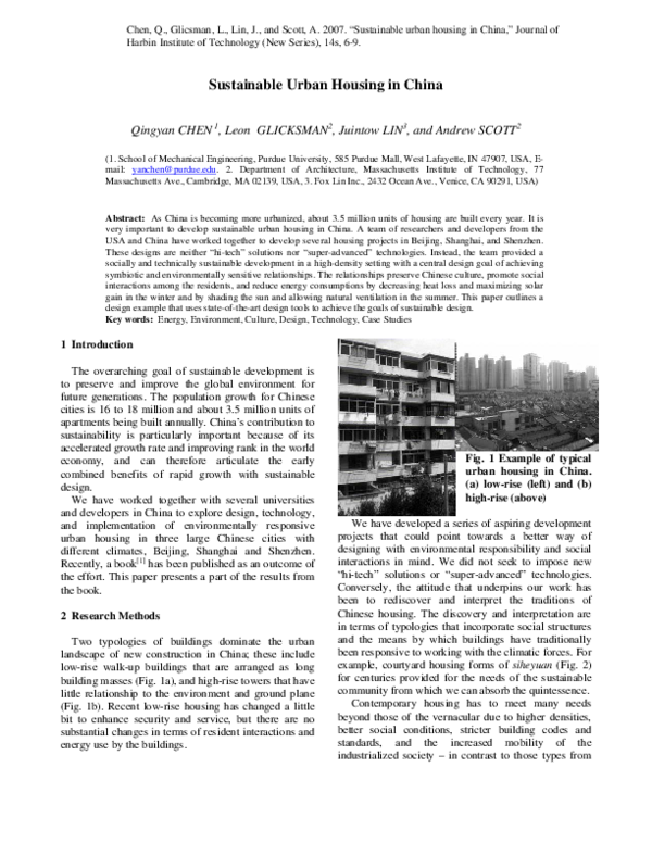 (PDF) Sustainable urban housing in China