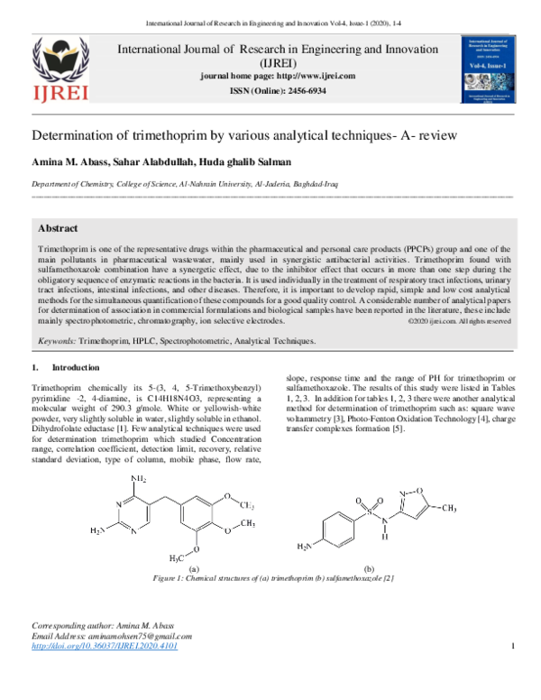 (PDF) Determination of trimethoprim by various analytical techniquesA