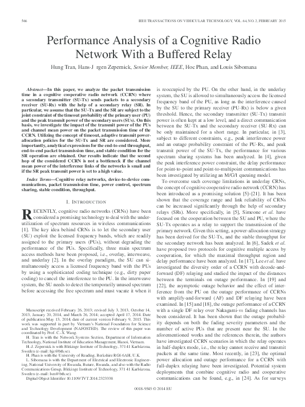 (PDF) Performance Analysis of a Cognitive Radio Network With a Buffered ...