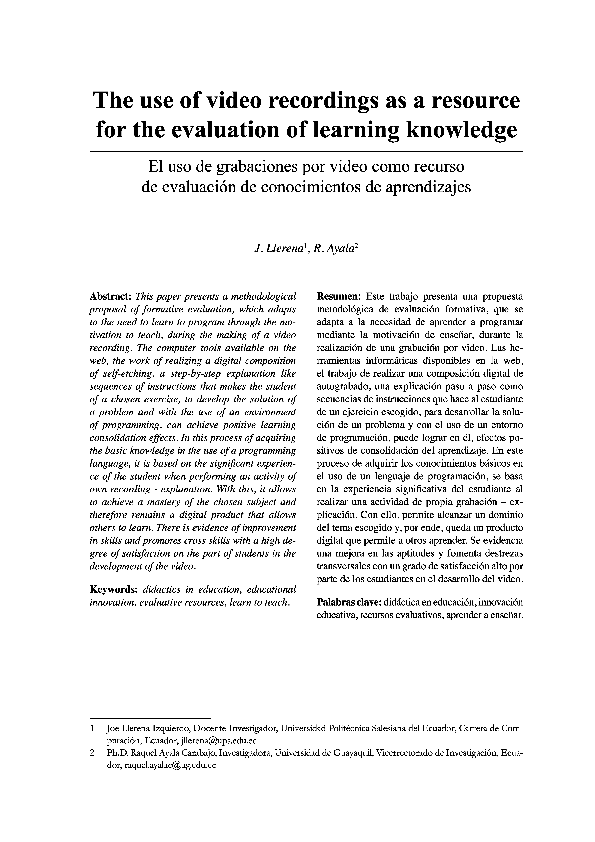 (PDF) The use of video recordings as a resource for the evaluation of ...