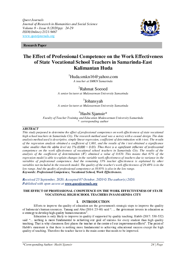 (PDF) The Effect of Professional Competence on the Work Effectiveness ...