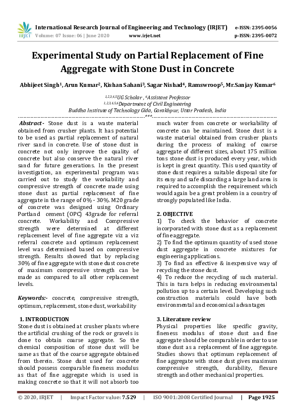 (PDF) IRJET- Experimental Study on Partial Replacement of Fine ...