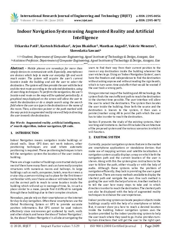 (PDF) IRJET- Indoor Navigation System using Augmented Reality and ...