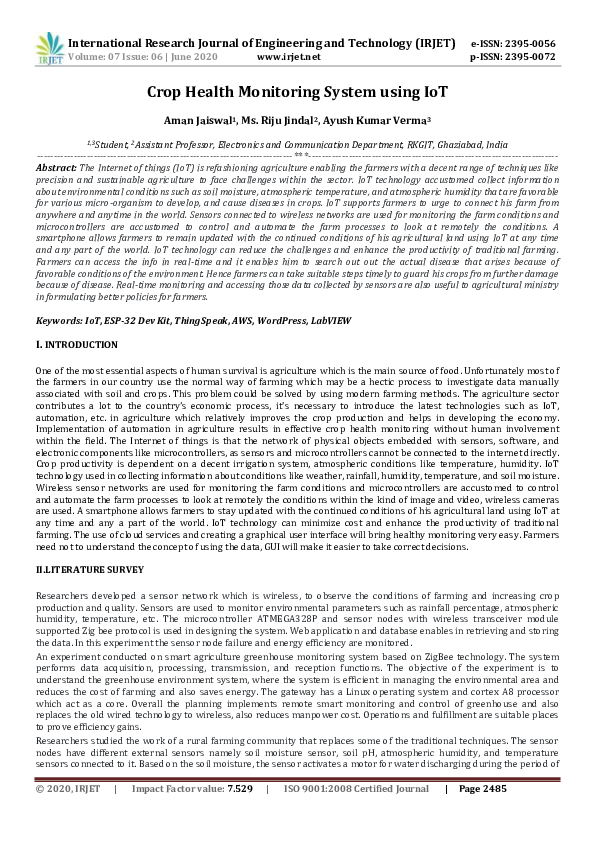 (PDF) IRJET-Crop Health Monitoring System using IoT