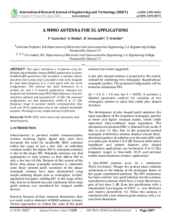 (PDF) A MIMO ANTENNA FOR 5G APPLICATIONS