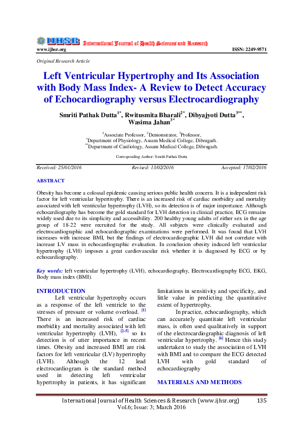 (PDF) Left Ventricular Hypertrophy and Its Association with Body Mass ...