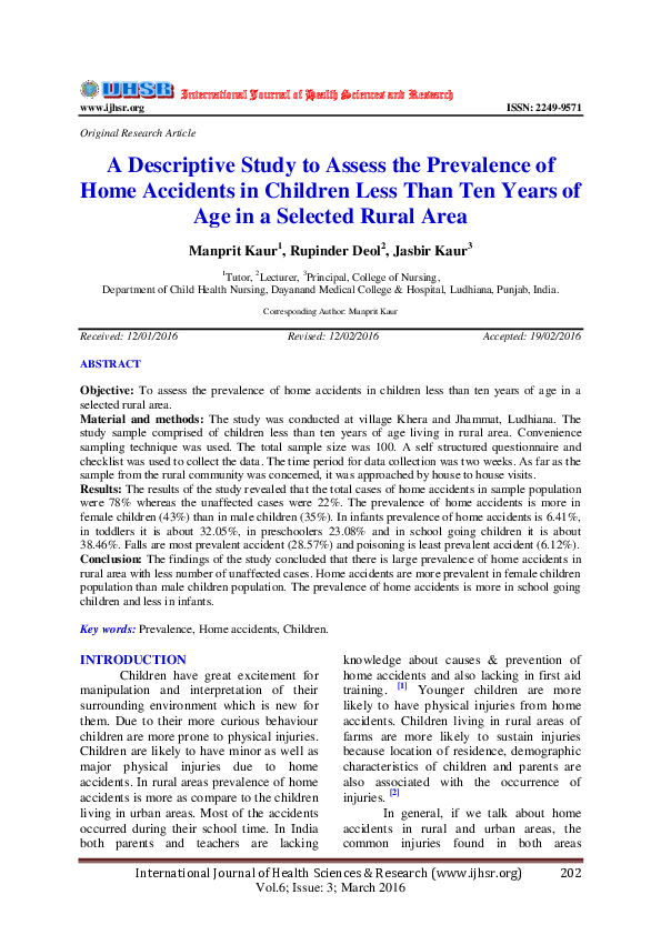 (PDF) A Descriptive Study to Assess the Prevalence of Home Accidents in ...