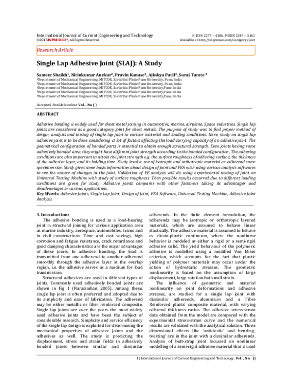 (PDF) Single Lap Adhesive Joint (SLAJ): A Study