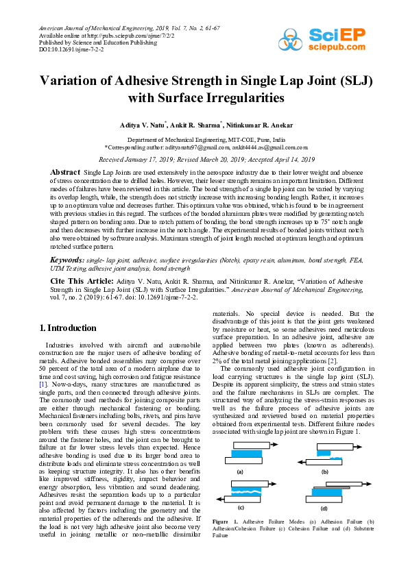 (PDF) Variation of Adhesive Strength in Single Lap Joint (SLJ) with ...