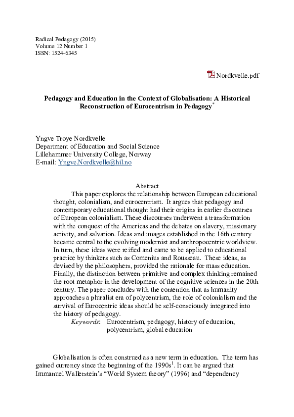 (PDF) Pedagogy and Education in the Context of Globalisation: A ...