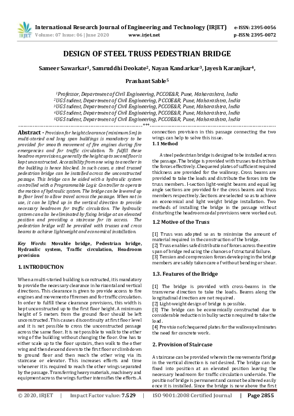 (PDF) IRJET- DESIGN OF STEEL TRUSS PEDESTRIAN BRIDGE