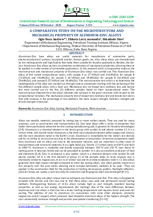 (PDF) A COMPARATIVE STUDY ON THE MICROSTRUCTURE AND MECHANICAL PROPERTY ...