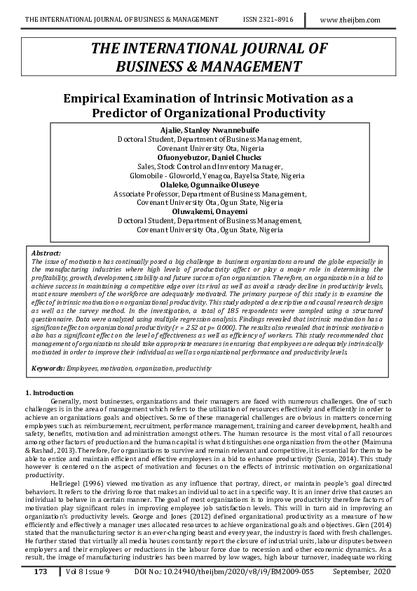 (PDF) Empirical Examination of Intrinsic Motivation as a Predictor of ...