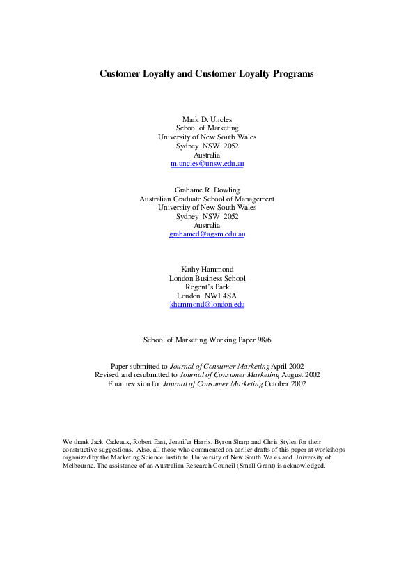 (PDF) Customer Loyalty and Customer Loyalty Programs