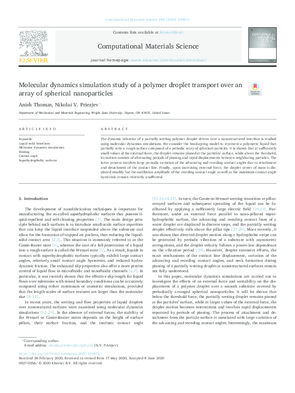 (PDF) Molecular dynamics simulation study of a polymer droplet ...