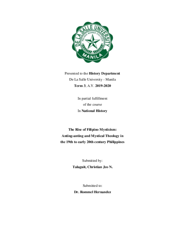 Pdf The Rise Of Filipino Mysticism Anting Anting And Mystical Theology In The 19th To Early th Century Philippines Christian Talaguit Academia Edu