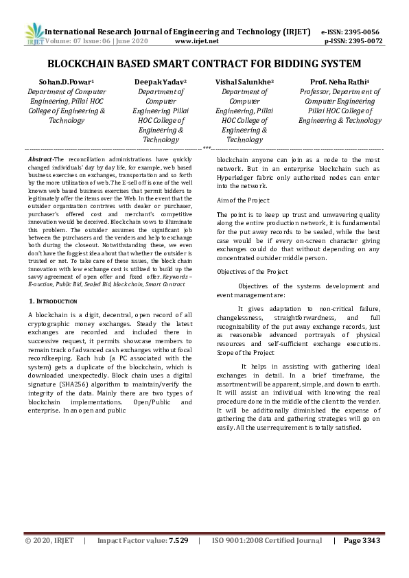 (PDF) IRJET- BLOCKCHAIN BASED SMART CONTRACT FOR BIDDING SYSTEM
