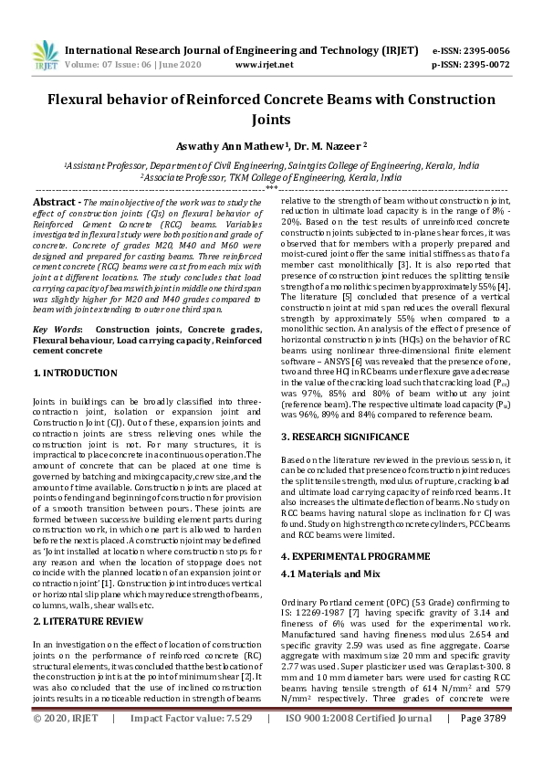 (PDF) IRJET- Flexural behavior of Reinforced Concrete Beams with ...