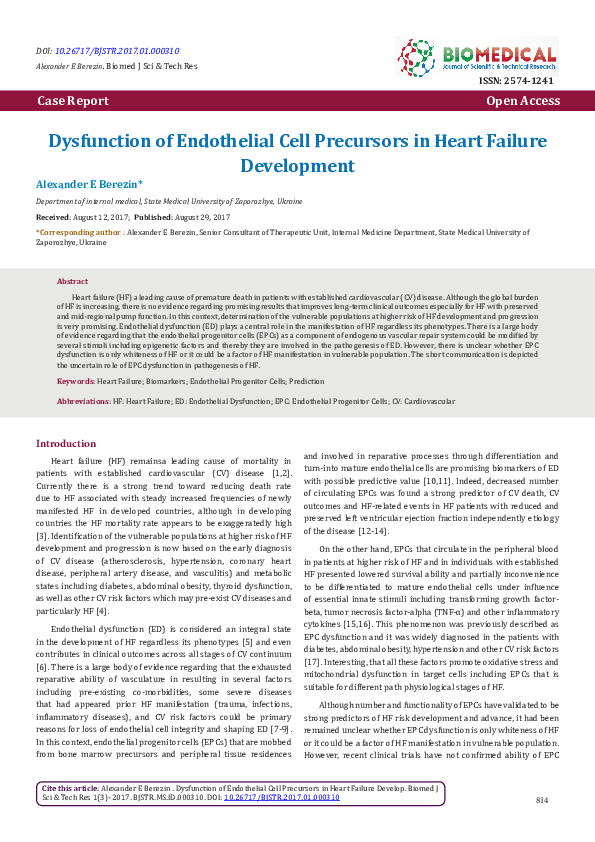 (PDF) Dysfunction of Endothelial Cell Precursors in Heart Failure ...