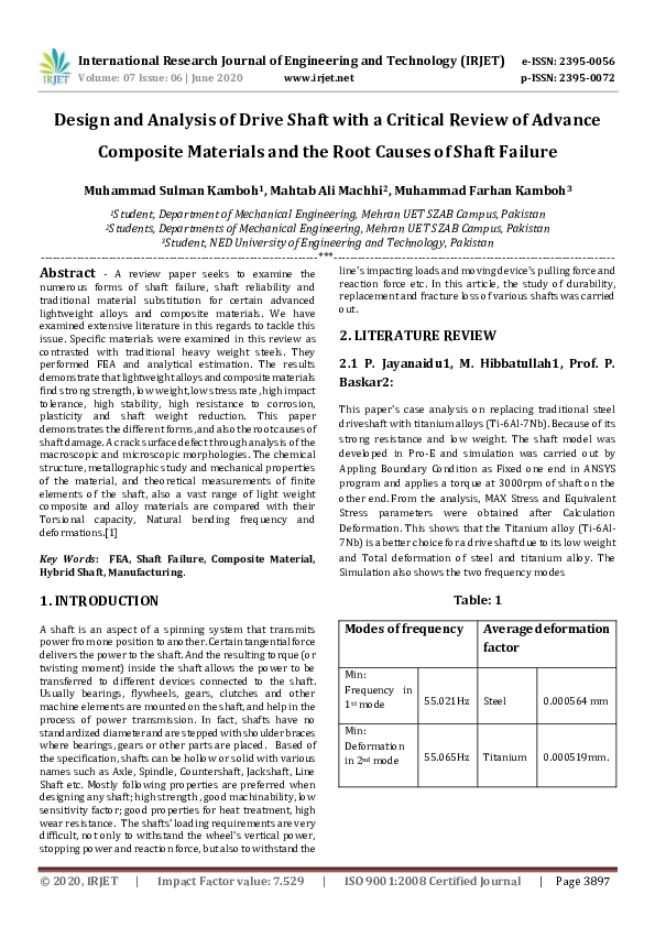 (PDF) IRJET- Design and Analysis of Drive Shaft with a Critical Review ...