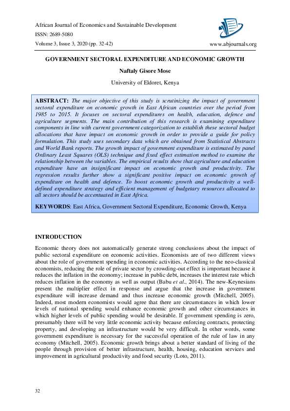 (PDF) GOVERNMENT SECTORAL EXPENDITURE AND ECONOMIC GROWTH