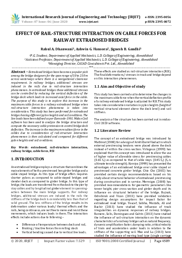 Pdf Irjet Effect Of Rail Structure Interaction On Cable Forces For