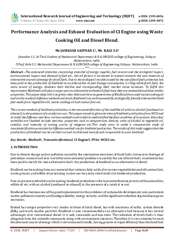 (PDF) IRJET- Performance Analysis and Exhaust Evaluation of CI Engine ...