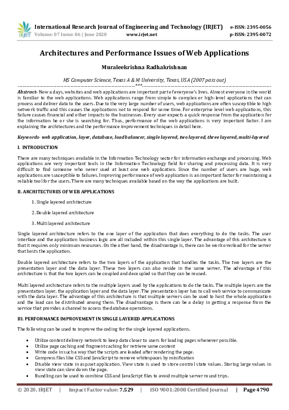 (PDF) Architectures and Performance Issues of Web Applications