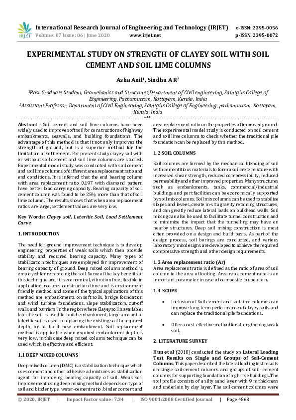 (PDF) IRJET- EXPERIMENTAL STUDY ON STRENGTH OF CLAYEY SOIL WITH SOIL ...