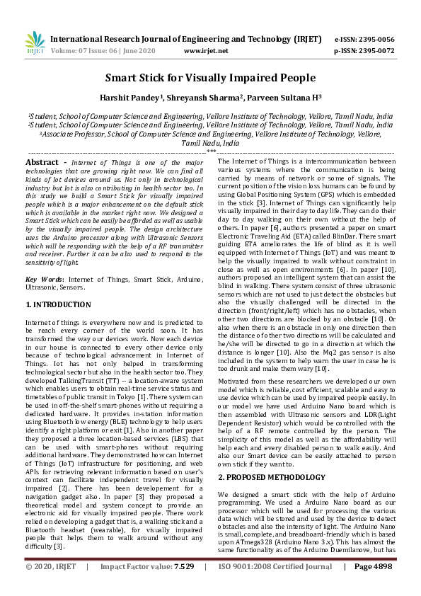 (PDF) IRJET- Smart Stick for Visually Impaired People