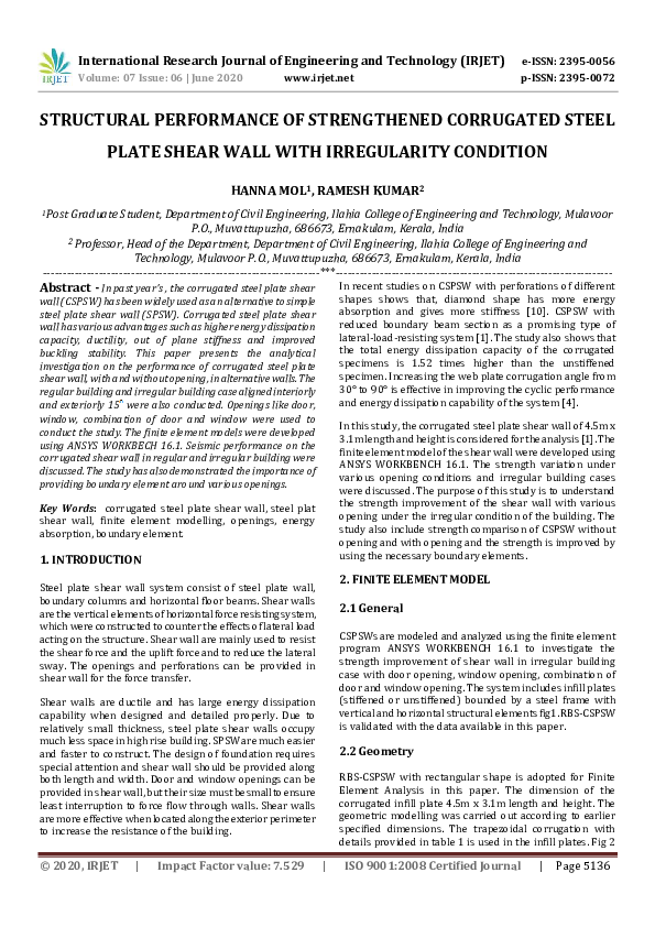 (PDF) STRUCTURAL PERFORMANCE OF STRENGTHENED CORRUGATED STEEL PLATE ...