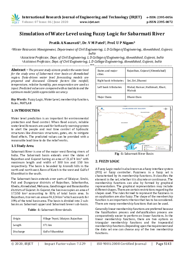 (PDF) IRJET- Simulation of Water Level using Fuzzy Logic for Sabarmati ...