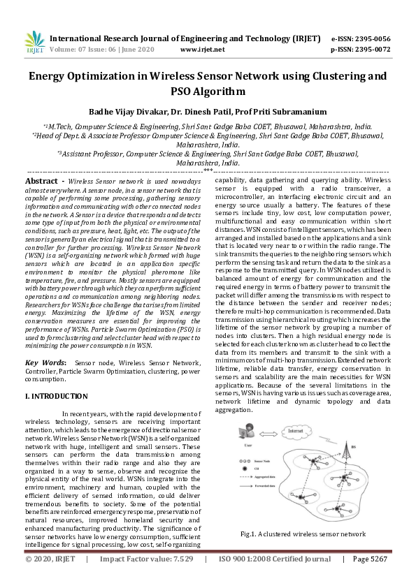 (PDF) Energy Optimization in Wireless Sensor Network using Clustering ...