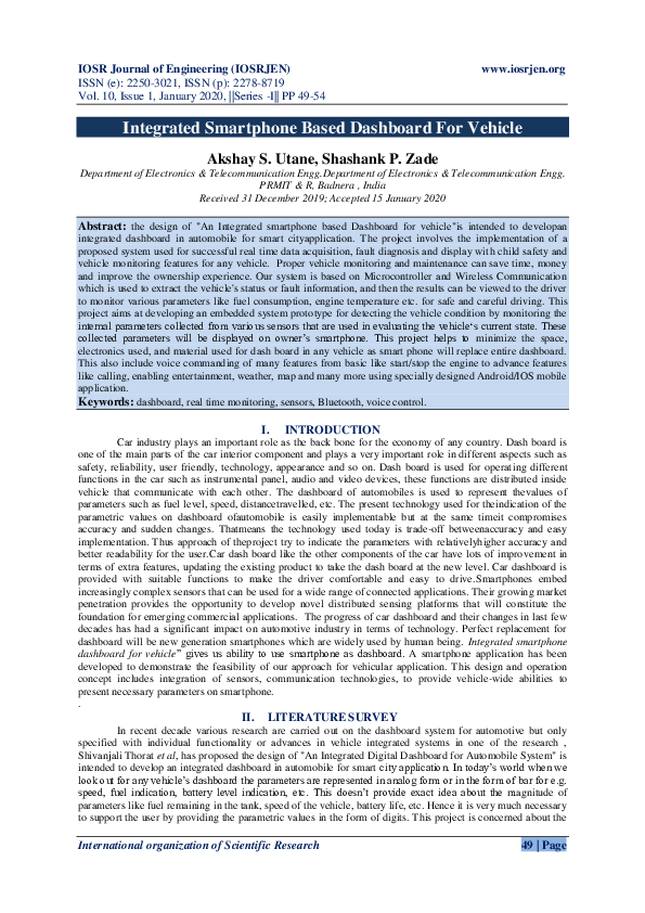 (PDF) Integrated Smartphone Based Dashboard For Vehicle