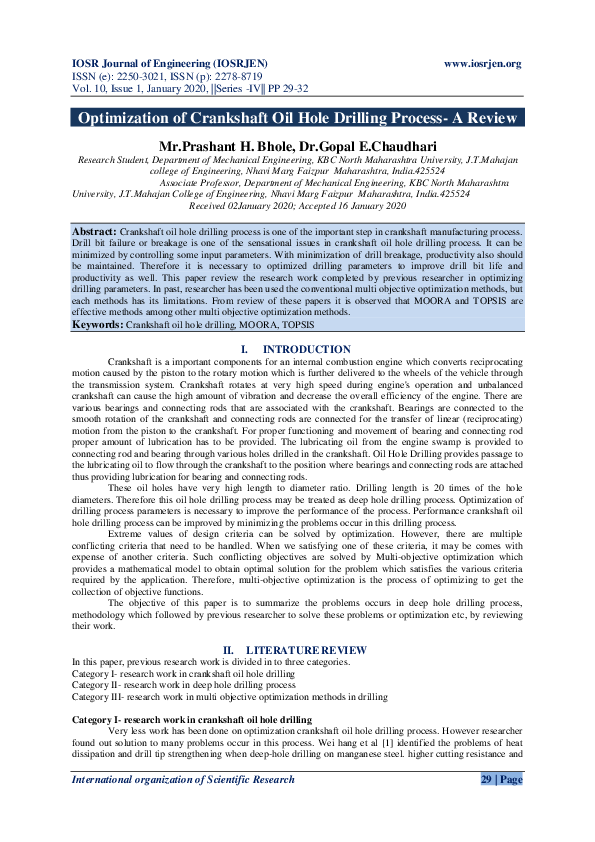 (PDF) Optimization of Crankshaft Oil Hole Drilling ProcessA Review