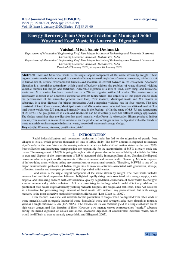 (PDF) Energy Recovery from Organic Fraction of Municipal Solid Waste ...