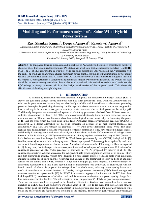(PDF) Modeling and Performance Analysis of a Solar-Wind Hybrid Power System
