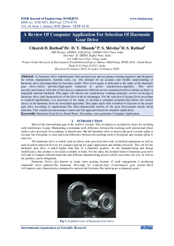 (PDF) A Review Of Computer Application For Selection Of Harmonic Gear Drive