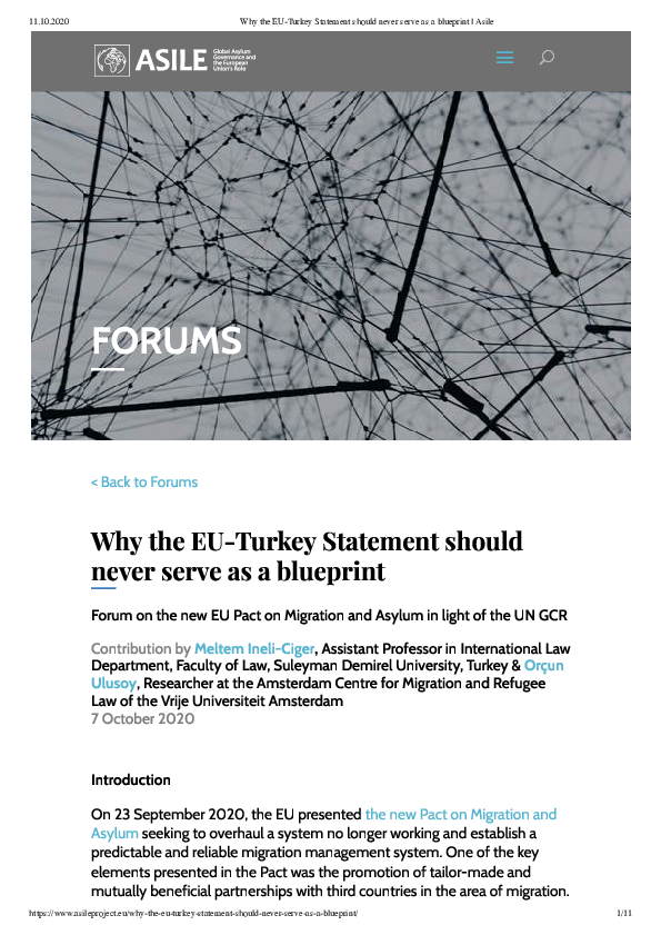 (PDF) Why the EUTurkey Statement should never serve as a blueprint