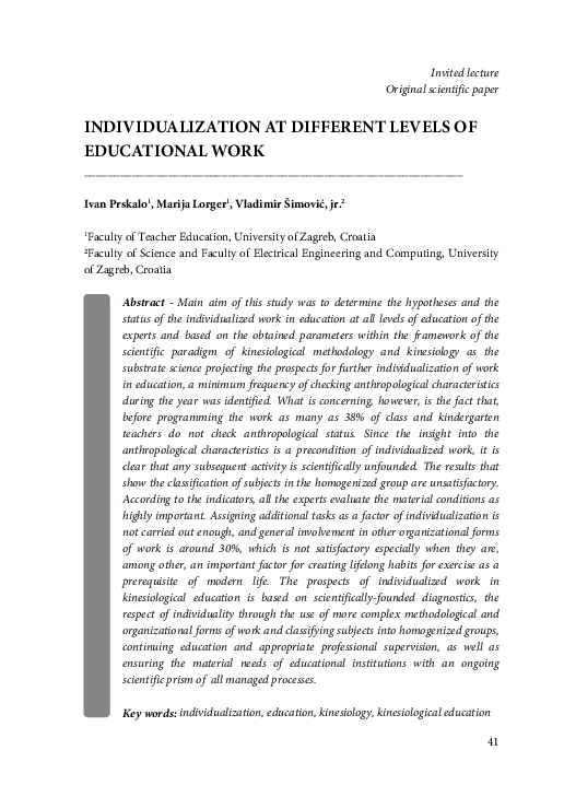 (PDF) Individualization at different levels of educational work